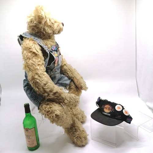 1 - Large jointed teddy bear (in a seated position) by Janet Clark (numbered #1/1) with a Hard Rock cafe... 