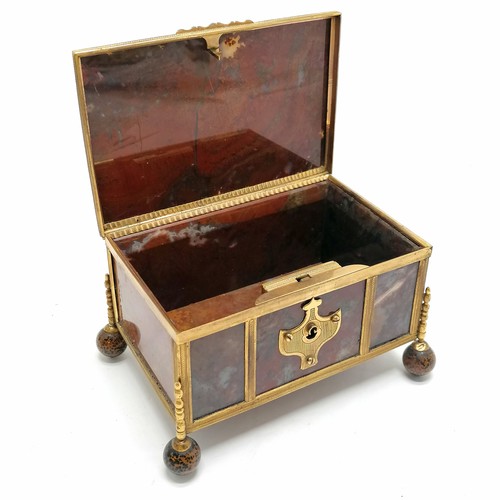 3 - Antique (c.1810) French empire table box with jasper panels & gilt metal mounts on turned stone feet... 