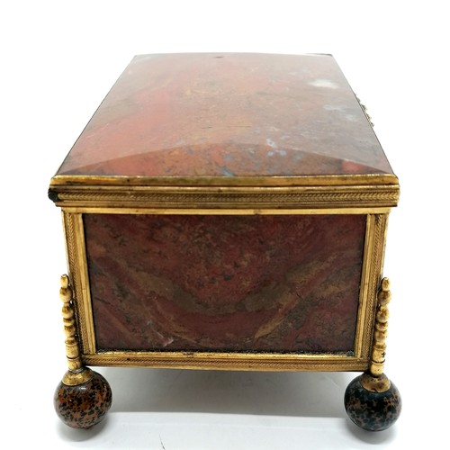 3 - Antique (c.1810) French empire table box with jasper panels & gilt metal mounts on turned stone feet... 