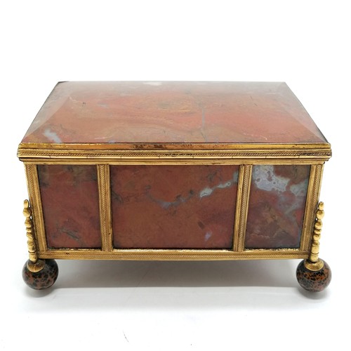 3 - Antique (c.1810) French empire table box with jasper panels & gilt metal mounts on turned stone feet... 