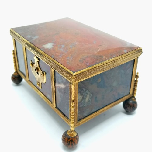 3 - Antique (c.1810) French empire table box with jasper panels & gilt metal mounts on turned stone feet... 