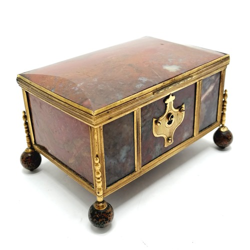 3 - Antique (c.1810) French empire table box with jasper panels & gilt metal mounts on turned stone feet... 