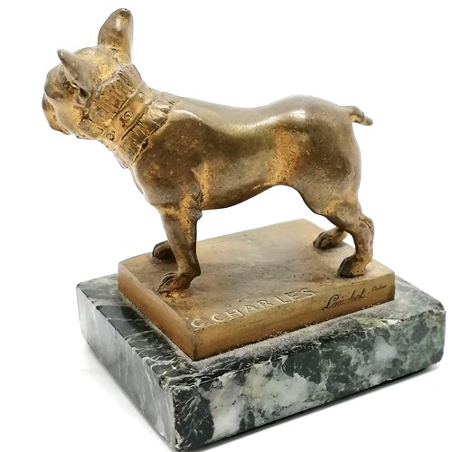 9 - C Charles bronze french bulldog figure by foundry Louchet Ciseleur ~ 9.5cm tall - the marble base ha... 