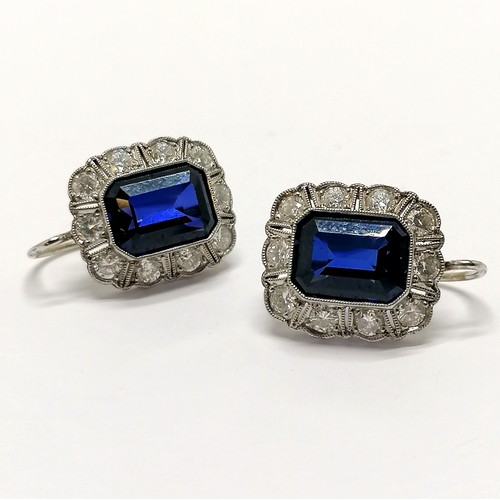 405 - Art Deco impressive pair of sapphire / diamond cluster earrings in an unmarked (touch tests as 14ct)... 