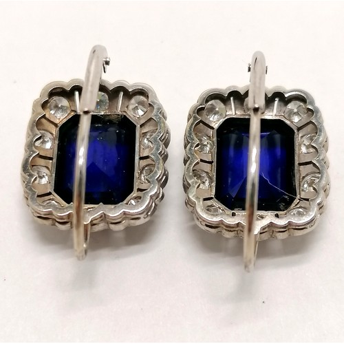 405 - Art Deco impressive pair of sapphire / diamond cluster earrings in an unmarked (touch tests as 14ct)... 