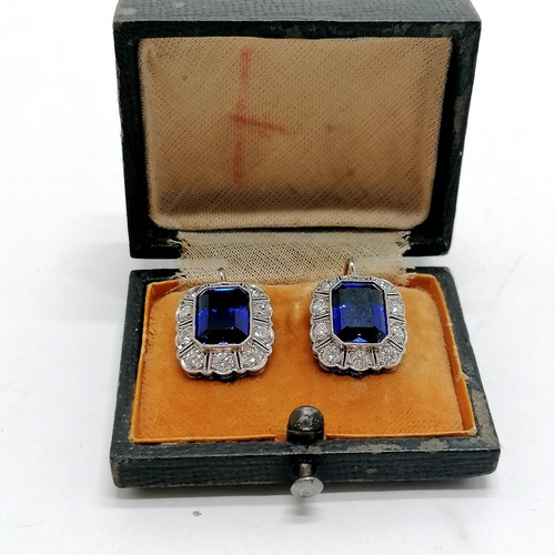 405 - Art Deco impressive pair of sapphire / diamond cluster earrings in an unmarked (touch tests as 14ct)... 