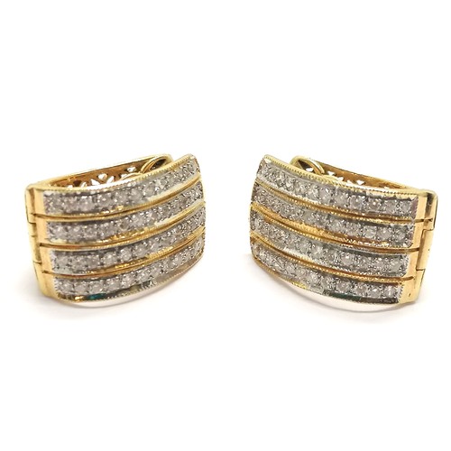 411 - Pair of 18ct marked gold earrings set with diamonds (96 in total) - 1.5cm drop & 9.2g total weight