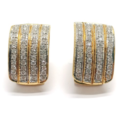 411 - Pair of 18ct marked gold earrings set with diamonds (96 in total) - 1.5cm drop & 9.2g total weight