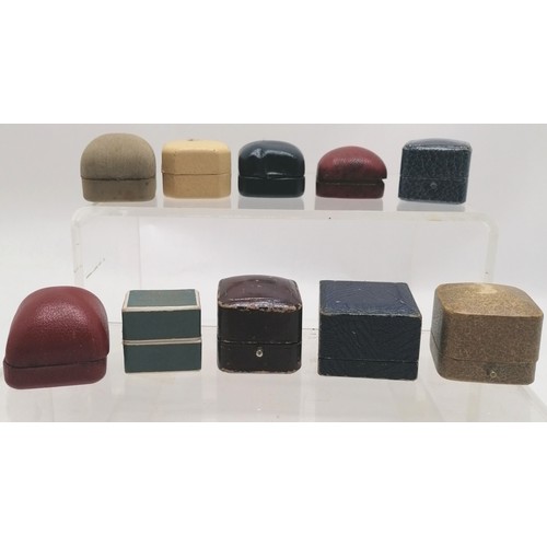 413 - 10 x vintage / antique ring boxes inc Colborne (Trowbridge), James Day (Nottingham), W Hinds, E Bixb... 