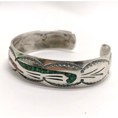 428 - Native American Navajo unmarked silver bangle by Jimmie Nezzie - 6cm across & 23g total weight ~ sig... 