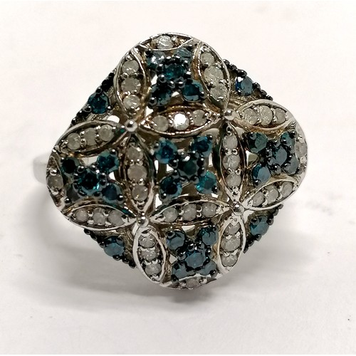 437 - Silver multi blue / white diamond stone set ring - size Q & 4g total weight