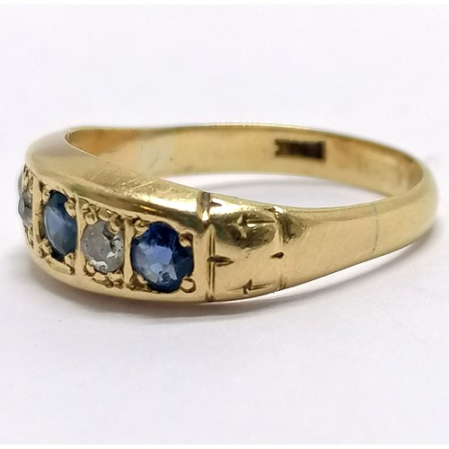 439 - Antique 18ct marked gold sapphire & diamond ring - size N & 2.8g total weight