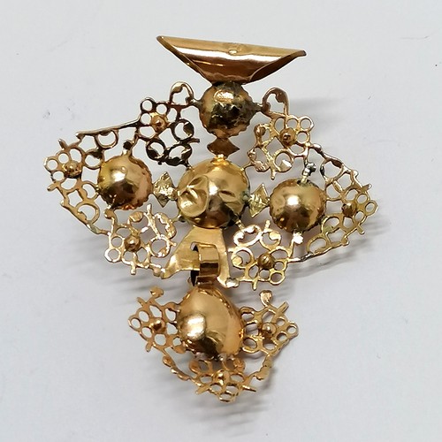 442 - Antique Rouen cross (croix de Rouen) pendant set with strass (rhinestones) - unmarked gold (touch te... 