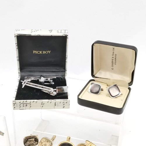 452 - Qty of vintage cufflinks inc 2 x silver pairs, boxed musical theme inc tie slide etc - SOLD ON BEHAL... 