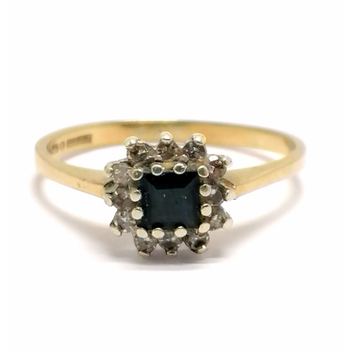 460 - 9ct hallmarked gold sapphire & diamond cluster ring - size M & 1.6g total weight - SOLD ON BEHALF OF... 