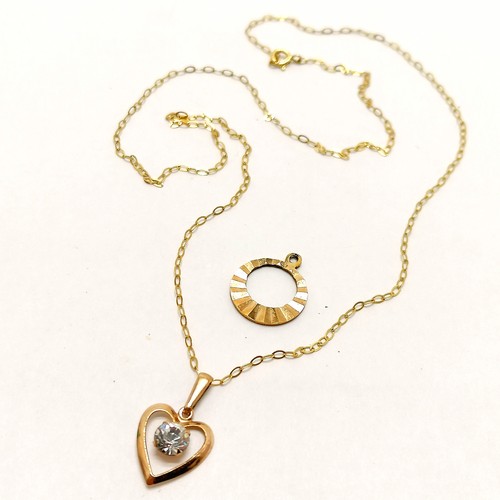 474 - 9ct hallmarked gold pendant t/w unmarked gold heart pendant on fine 9ct gold 38cm chain ~ total weig... 