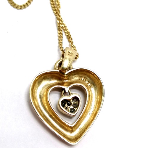 480 - 9ct hallmarked gold diamond set heart pendant on 9ct gold 40cm chain - 3.5g total weight - SOLD ON B... 