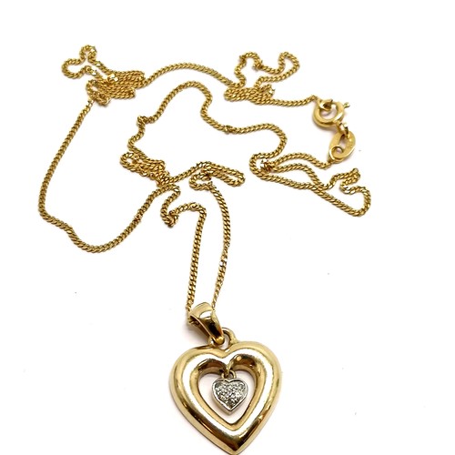 480 - 9ct hallmarked gold diamond set heart pendant on 9ct gold 40cm chain - 3.5g total weight - SOLD ON B... 