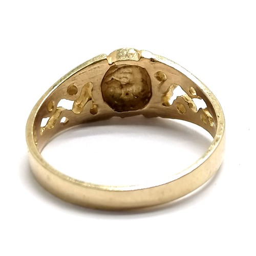 484 - 10ct marked gold oval signet ring with pierced shoulders - size J½ & 1.7g - SOLD ON BEHALF OF THE NE... 