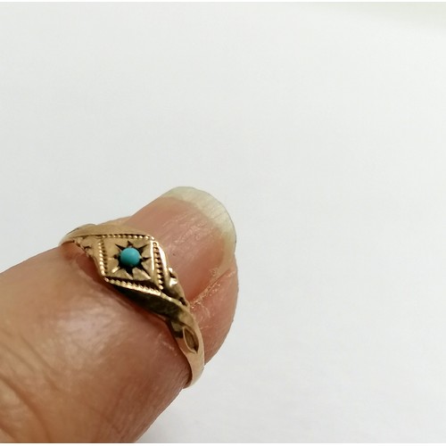 491 - Antique unmarked gold babies ring set with turquoise ~ approx size B½ & 0.3g