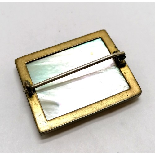 492 - Antique Grand Tour micro mosaic brooch in unusual mother of pearl mount - 3.6cm x 3cm