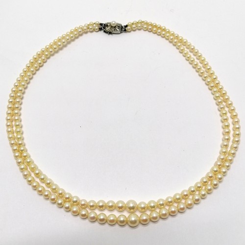 534 - Mikimoto double strand pearl necklace (42cm) in original retail box