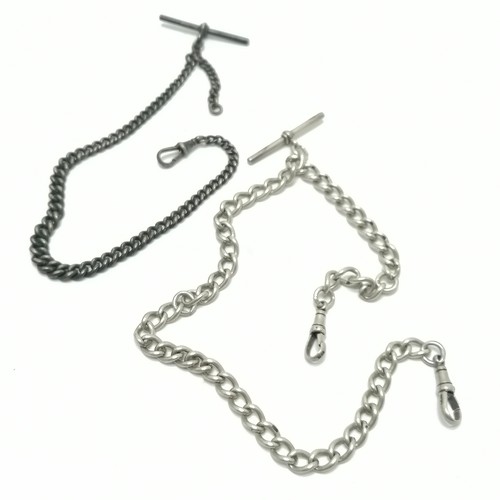 535 - 2 x antique silver albert chains (each link is marked) - longest 40cm  ~ total weight (2) 68g