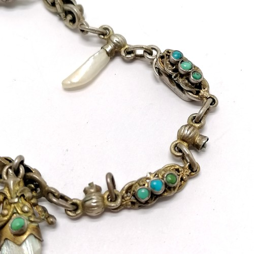 551 - Antique unmarked silver turquoise / pearl necklace - 40cm long & 34g total weight ~ some losses