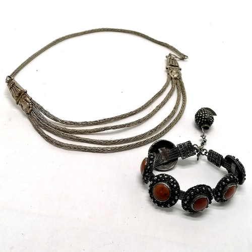 552 - 3 x ethnic jewellery - 2 necklaces + bracelet inc silver, coral, faience, hardstone etc - total weig... 