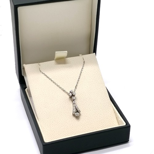 573 - 9ct marked white gold necklet with diamond pendant drop - 38cm long & pendant 2.2cm & total weight 4... 