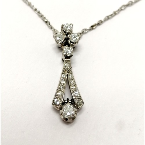 573 - 9ct marked white gold necklet with diamond pendant drop - 38cm long & pendant 2.2cm & total weight 4... 