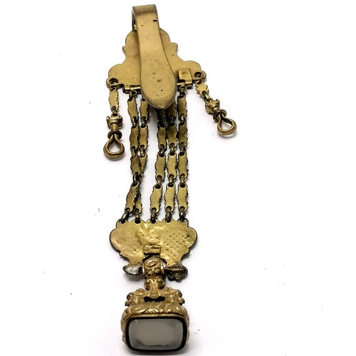 576 - Qty of jewellery inc some antique, gilt metal chateleine with seal fob detail (16cm), triple twisted... 