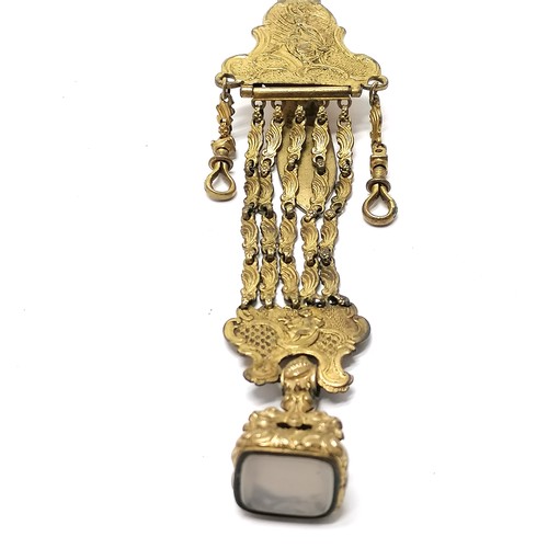 576 - Qty of jewellery inc some antique, gilt metal chateleine with seal fob detail (16cm), triple twisted... 