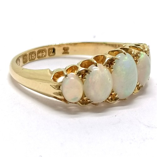 584 - Antique 18ct hallmarked gold 5 opal stone set ring - size L½ & 3.9g total weight