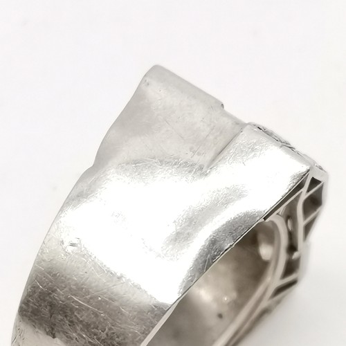 586 - Art Deco diamond set unmarked white metal ring - size M & 6.7g total weight ~ has slight distortion ... 