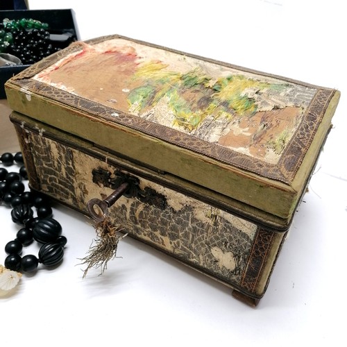 594 - 2 x vintage jewellery boxes containing jewellery inc some antique, jet, amber etc