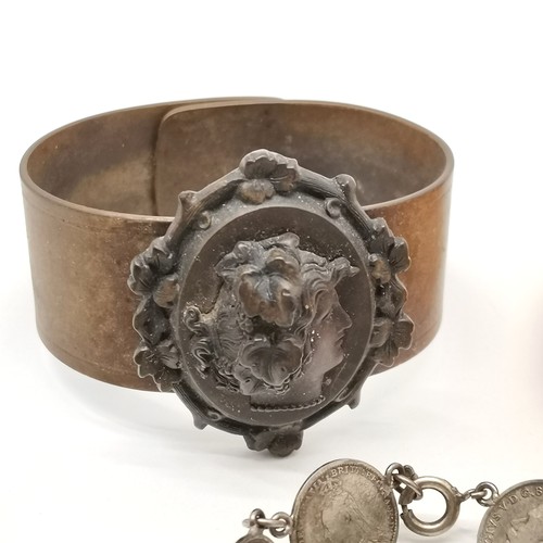 600 - Antique vulcanite bangle, Austrian crystal necklace, coin bracelet (a/f) etc - SOLD ON BEHALF OF THE... 