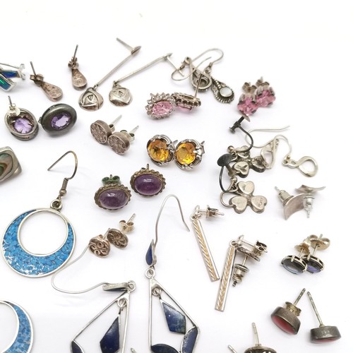 606 - 55 x pairs of silver earrings (some unmarked) inc connemara marble set shamrocks, hedgehog, bee, sto... 