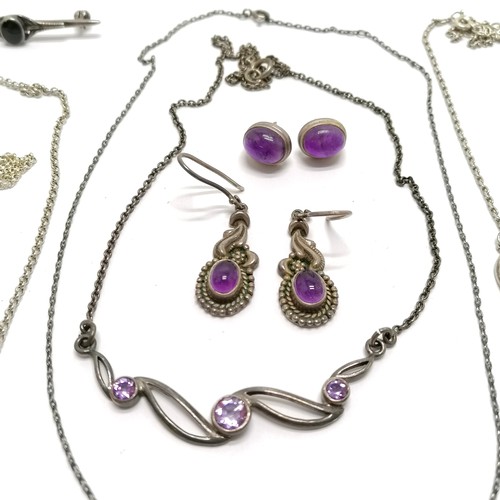 611 - Qty of silver jewellery inc 5 x necklaces with pendant drops, earrings (inc amethyst, blue topaz) et... 