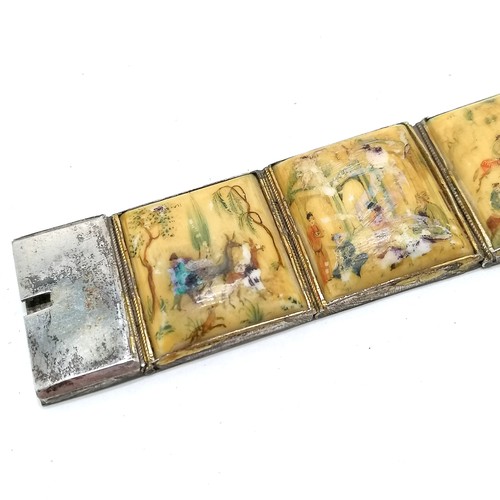 629 - 3 x Persian panel bracelets (2 mother of pearl & 1 bone - 19.5cm long) ~ all slight a/f