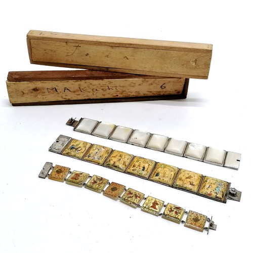 629 - 3 x Persian panel bracelets (2 mother of pearl & 1 bone - 19.5cm long) ~ all slight a/f