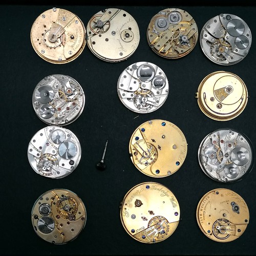 652 - 13 x pocket watch movements inc chronograph - for spares / repairs