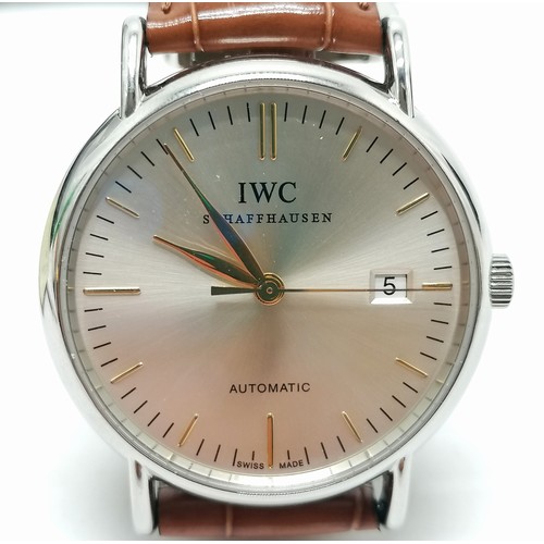 654 - IWC Schaffhausen Portofino automatic wristwatch #3230022 - 38mm stainless steel case on a crocodile ... 