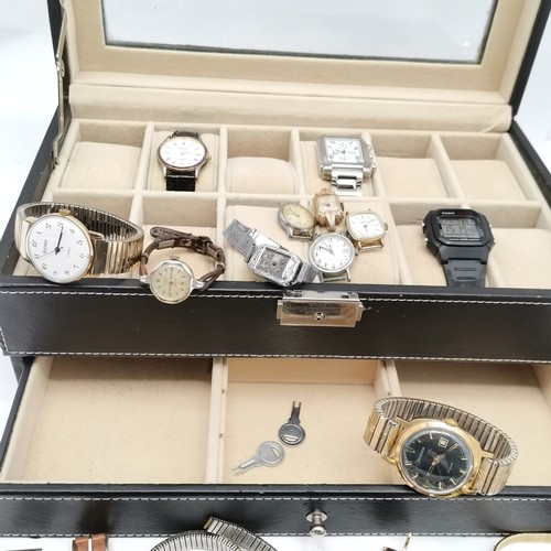 662 - Qty of quartz watches & some mechanical ladies & gents wristwatches inc black leather display box (3... 