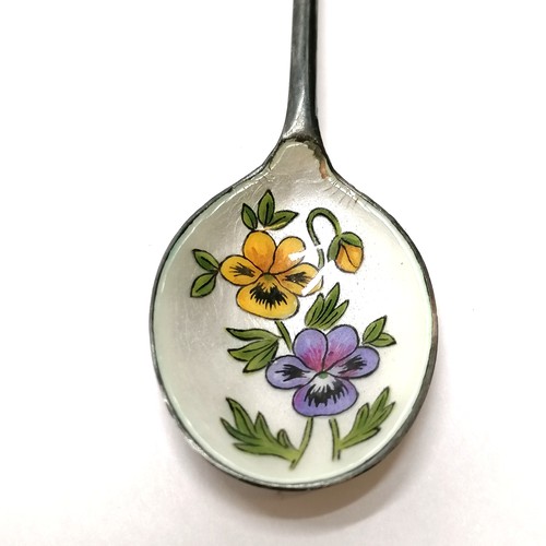 667 - Silver set of 6 x coffee bean spoons with floral enamel spoons by Perry Glossop & Co - 10.5cm long &... 