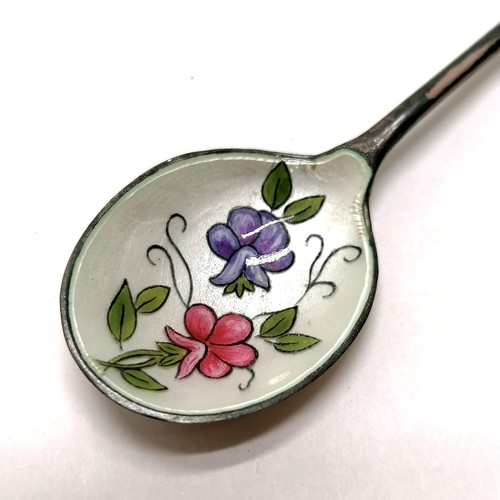 667 - Silver set of 6 x coffee bean spoons with floral enamel spoons by Perry Glossop & Co - 10.5cm long &... 