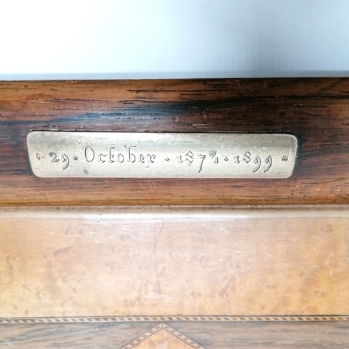 680 - Antique Dutch silver marked handled tray in rosewood & maple with marquetry centre - 70cm across x 4... 