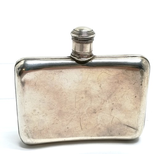 685 - Victorian silver pocket hip flask - 10cm x 9.5cm high & 101g total weight ~ slight dents