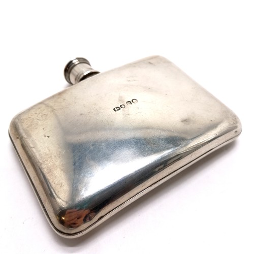 685 - Victorian silver pocket hip flask - 10cm x 9.5cm high & 101g total weight ~ slight dents