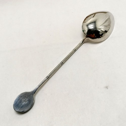 687 - Set of 6 x silver teaspoons with jade panel detail - 12cm long & 56.9g total weight in original box ... 